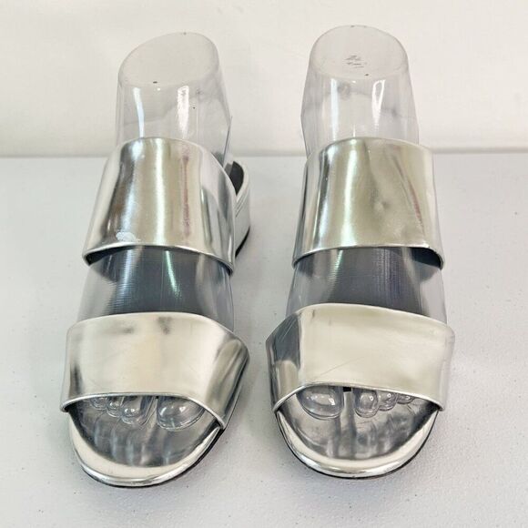 Via Spiga Galene Silver Double Strap Block Heel Slide Sandals - Picture 2 of 7